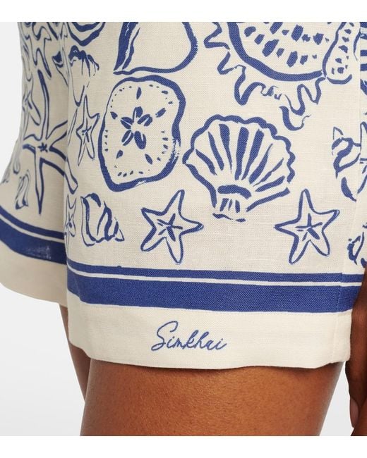 Jonathan Simkhai Blue Keaton Printed Linen-Blend Shorts