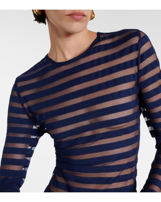 Norma Kamali Blue Striped Mesh Gown