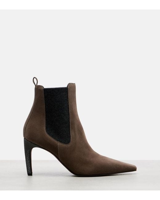 Brunello Cucinelli Brown Chelsea Monili Suede Ankle Boots