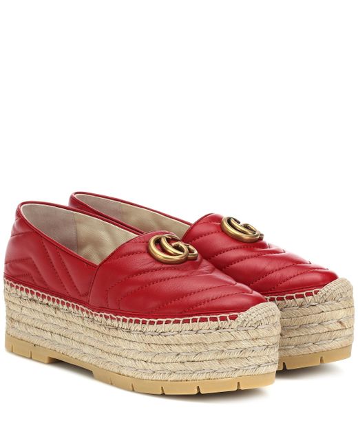 Gucci Red Double G Leather Espadrilles