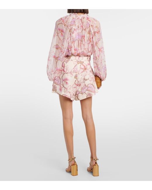 Shorts Matchmaker de lino floral Zimmermann de color Pink