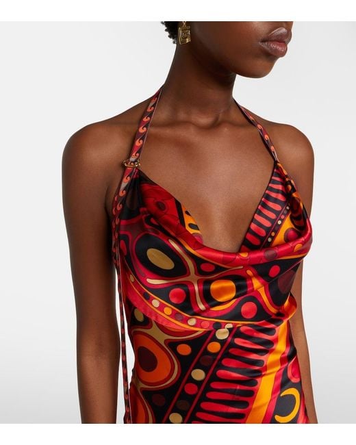 Emilio Pucci Red Soleil Open-Back Satin Maxi Dress