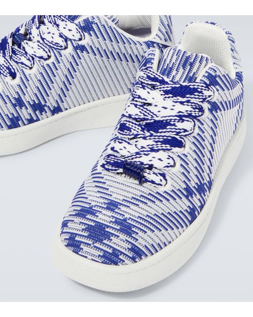 Burberry Blue Check Knit Box Sneakers for men