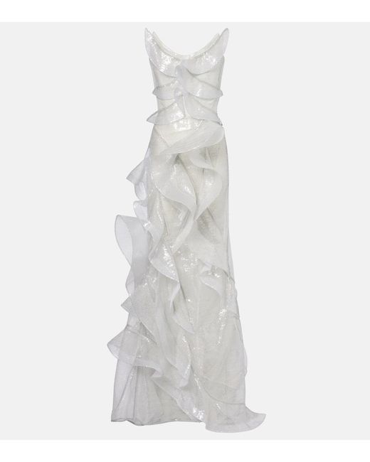 Maticevski White Robe Refraction Mit Pailletten