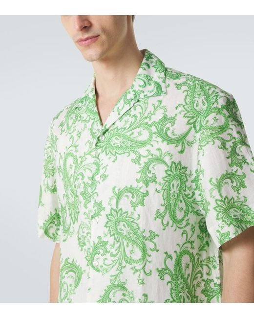 Etro Green Paisley Linen Shirt for men