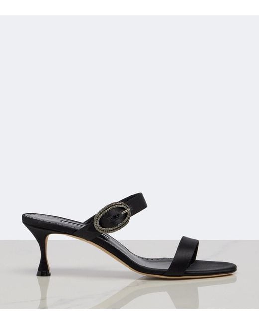 Manolo Blahnik Black Zutosanmu Embellished Satin Mules