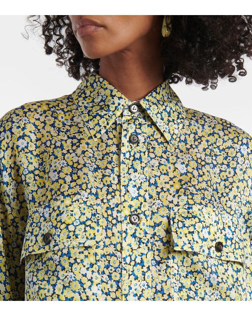 Bottega Veneta Green Daisy Floral Silk Charmeuse Shirt
