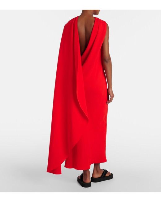 Balenciaga Red Open-Back Caped Silk And Wool Crepe Gown