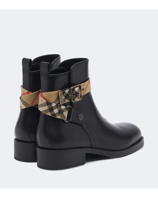 Burberry Black Huntley Check Leather Ankle Boots