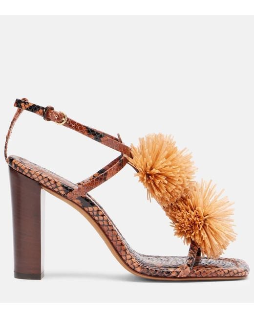 Ulla Johnson Brown Isolde Raffia-Trimmed Leather Sandals