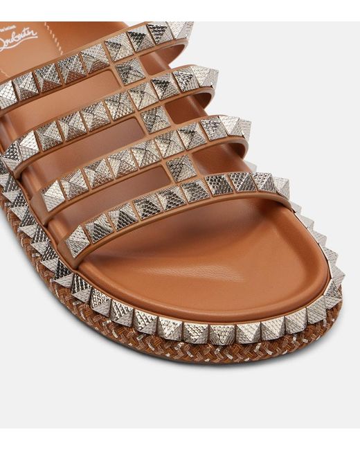 Christian Louboutin Brown Pyra Hallulila Studded Leather Slides