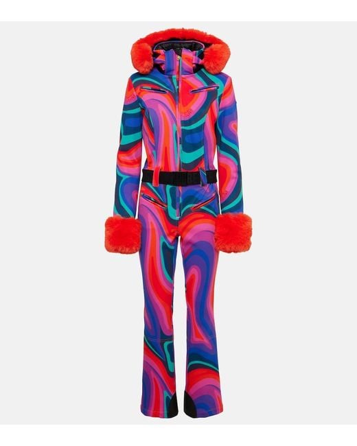 Goldbergh Red La Fete Faux Fur-Trimmed Ski Suit
