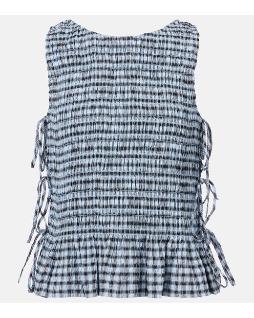 Camisa A Cuadros Vichy Fruncida Ganni de color Blue