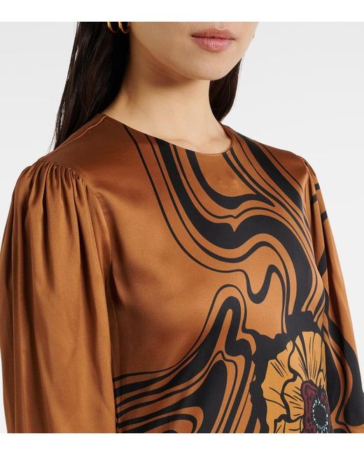 LaDoubleJ Brown Bedrucktes Maxikleid Clingy Swing Aus Satin