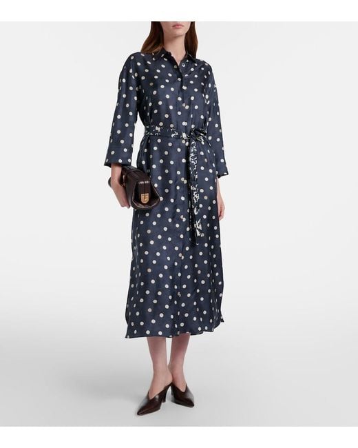 Max Mara Blue Leva Polka-Dot Silk Twill Shirt Dress