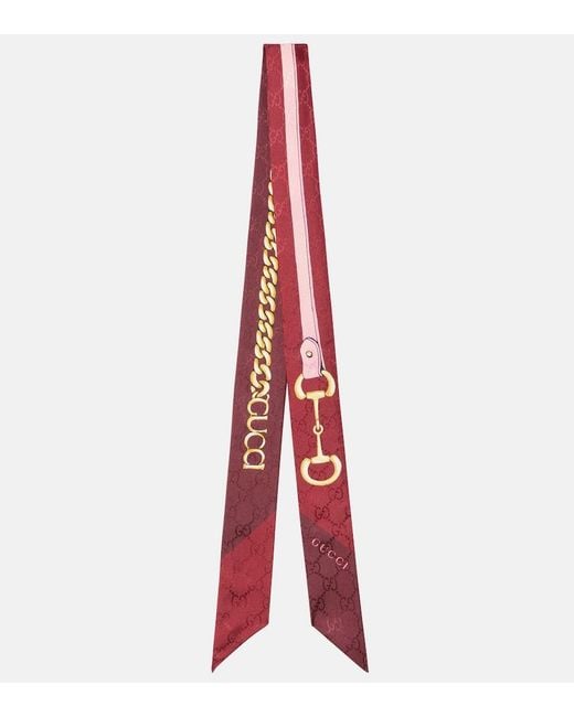 Gucci Red Horsebit Silk Twill Scarf