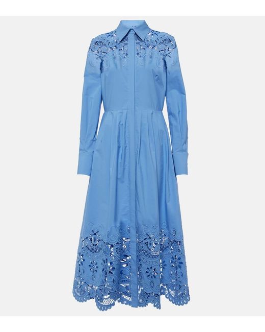 Vestido midi de algodon con bordado ingles Valentino de color Blue