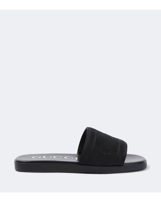 Gucci Black Logo Canvas And Leather Slides for men