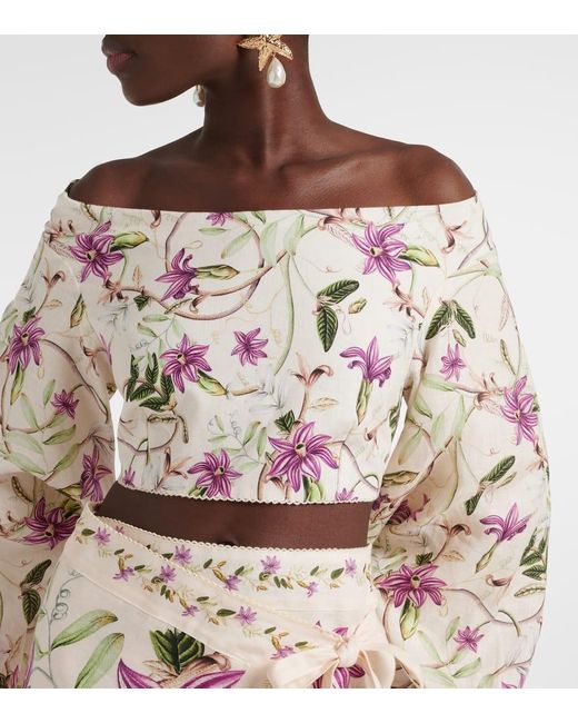 Agua Bendita Metallic Duria Floral Linen Crop Top