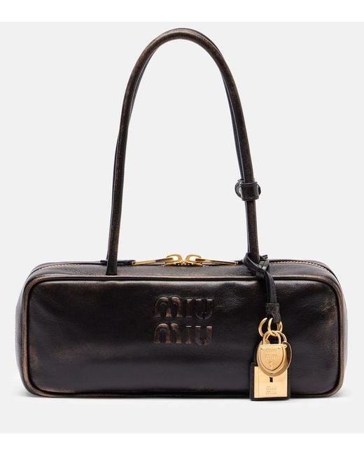 Miu Miu Black Beau Logo Leather Shoulder Bag
