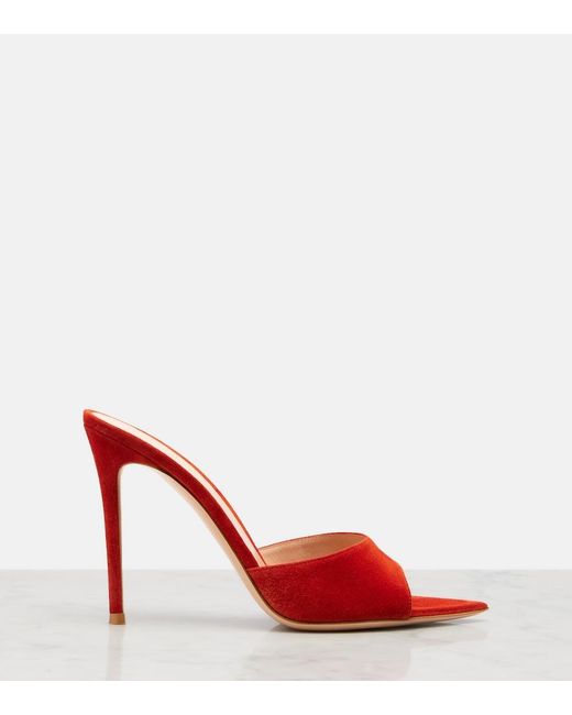 Gianvito Rossi Red Elle Suede Mules