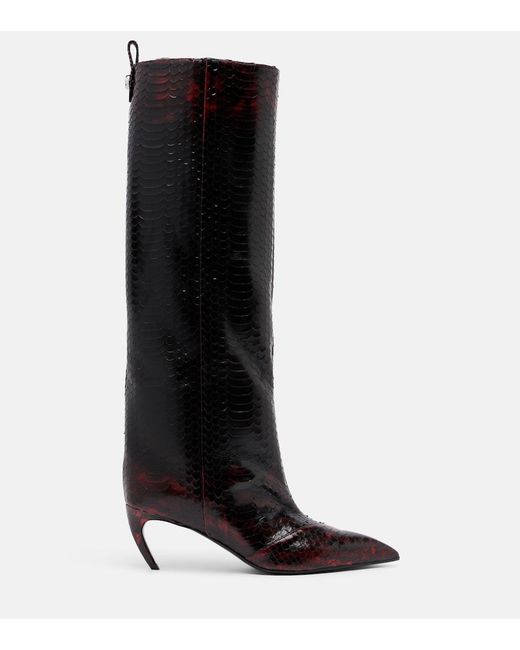 The Attico Black Lea Snake-Effect Leather Knee-High Boots