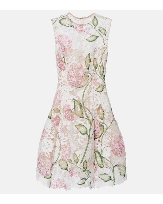 Oscar de la Renta White Floral Embroidered Lace Cocktail Dress