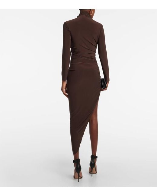 Norma Kamali Brown Asymmetric Turtleneck Midi Dress