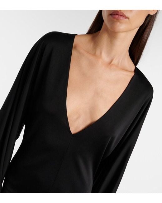 Khaite Black Jersey Plunging V-Neck Maxi Dress