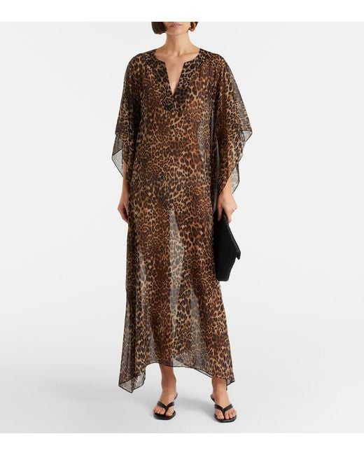 Nili Lotan Brown Erica Leopard-Print Semi-Sheer Silk Kaftan