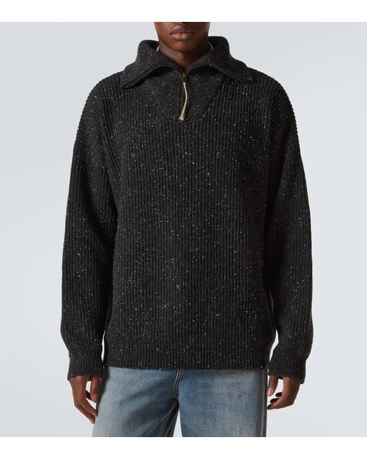 Maison Margiela Black Linen And Wool Half-Zip Sweater for men