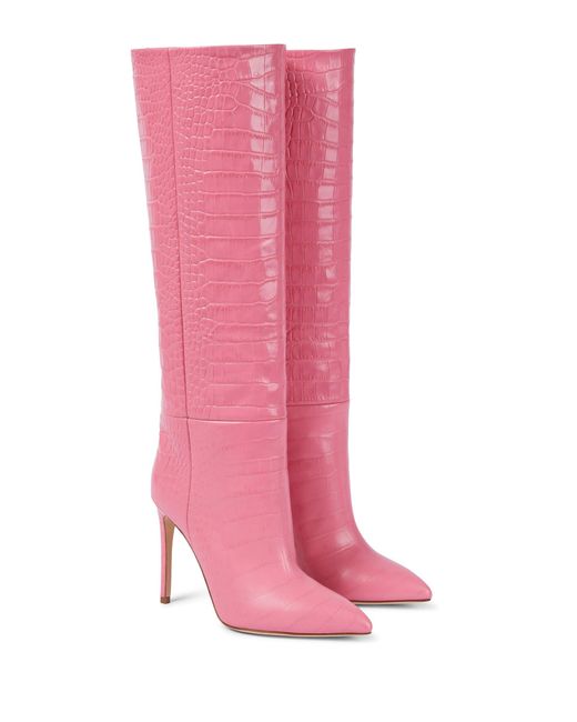 Paris Texas Pink Croc-effect Leather Knee-high Boots