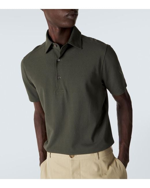 Loro Piana Green Brenna Cotton Pique Polo Shirt for men