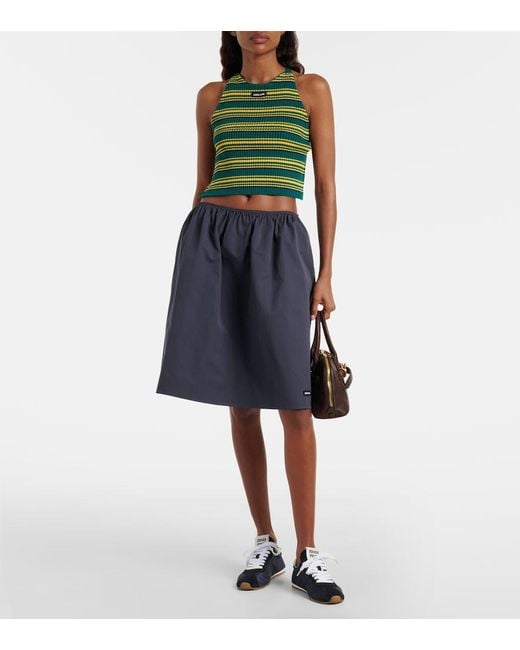 Miu Miu Blue Plume Suede-Trimmed Sneakers