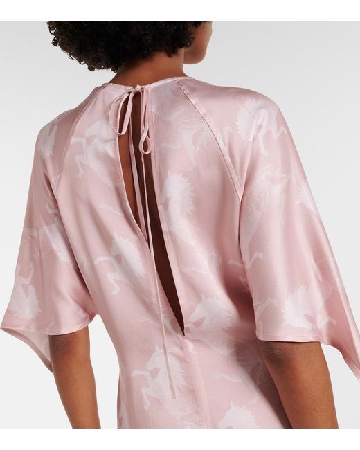 Stella McCartney Pink Printed Satin Midi Dress