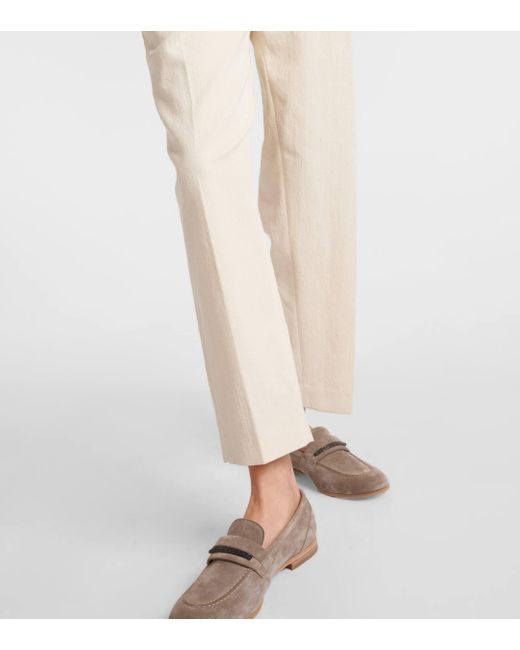 Brunello Cucinelli White Gabardine High-rise Straight Pants