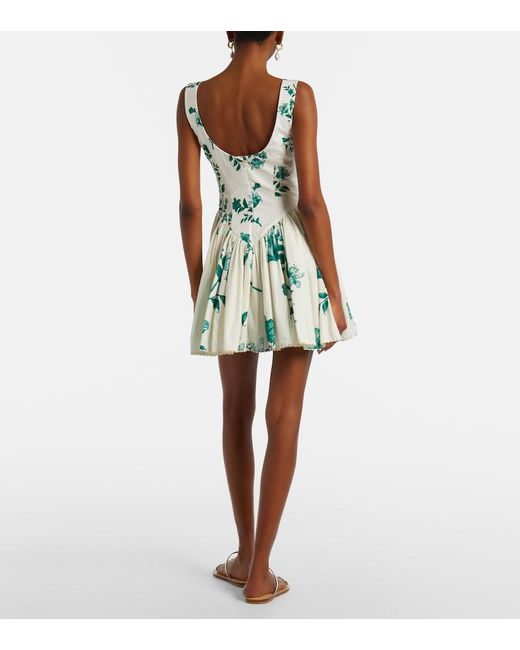 Agua Bendita Green Pluma Floral Cotton Minidress