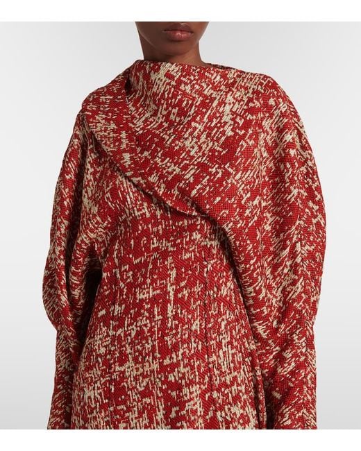 Bottega Veneta Draped Jacquard Midi Dress in Red | Lyst
