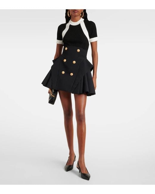 Balmain Blue Virgin Wool Grain De Poudre Miniskirt