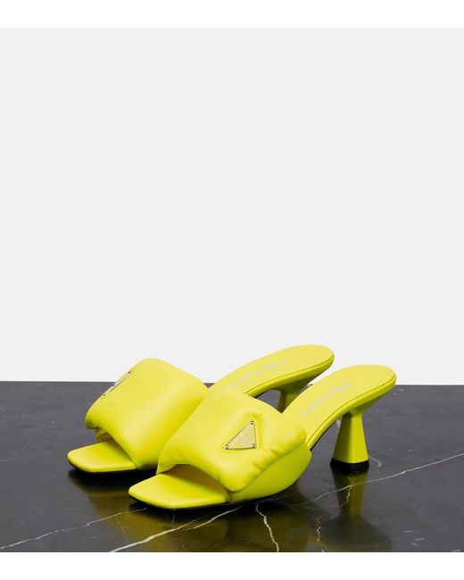 Prada Yellow Padded Leather Mules 65