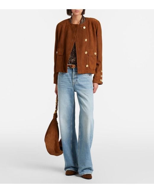 Saint Laurent Brown Le Loafer Cassandre Suede Mules