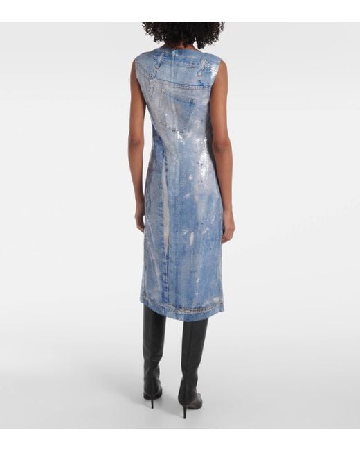 Acne Blue Sequined Printed Midi Dress