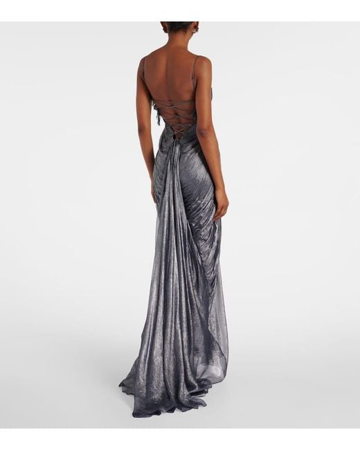 Maria Lucia Hohan Blue Victoria Draped Silk Gown