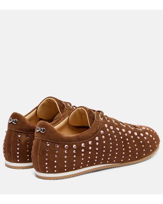Mach & Mach Brown Ballet Runner Embellished Suede Sneakers