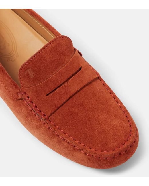 Tod's Red Mokassins Gommino Aus Veloursleder