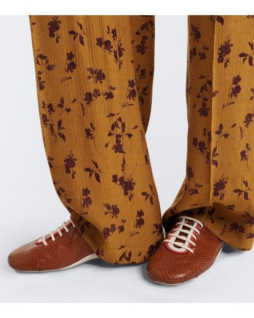 Dries Van Noten Brown Snake-Effect Leather Sneakers