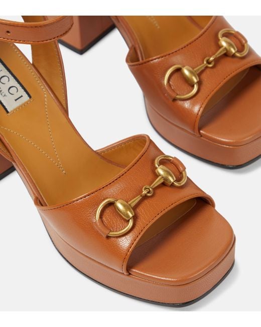 Gucci Brown Lady Horsebit-detailed Leather Platform Sandals
