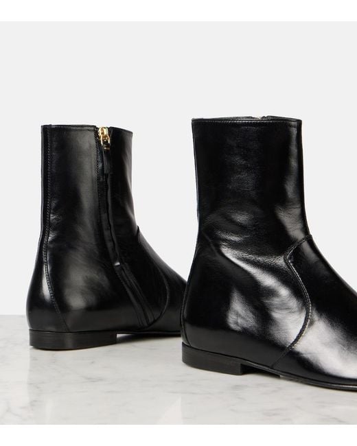 Khaite Black Colt Leather Ankle Boots