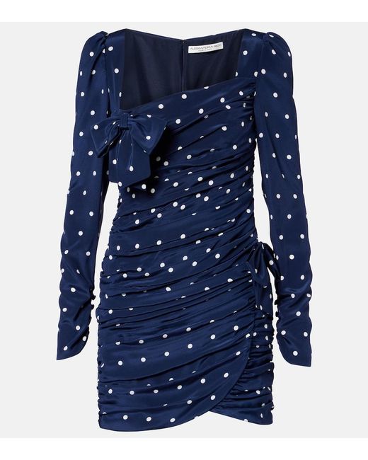 Alessandra Rich Blue Bow-Detail Polka-Dot Draped Minidress