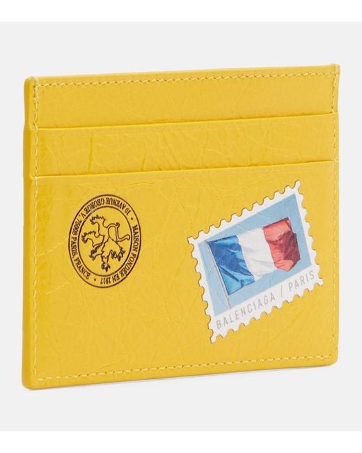Balenciaga Yellow Logo Printed Leather Card Holder